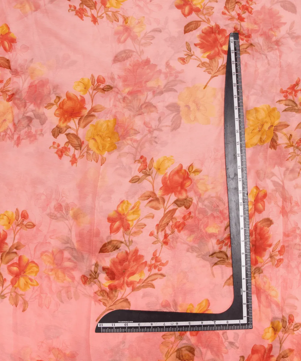 Pink Floral Screen Print Chiffon Fabric