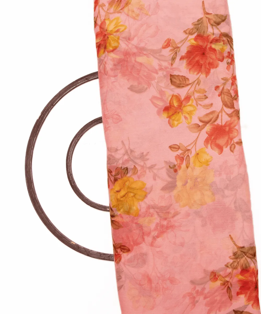 Pink Floral Screen Print Chiffon Fabric