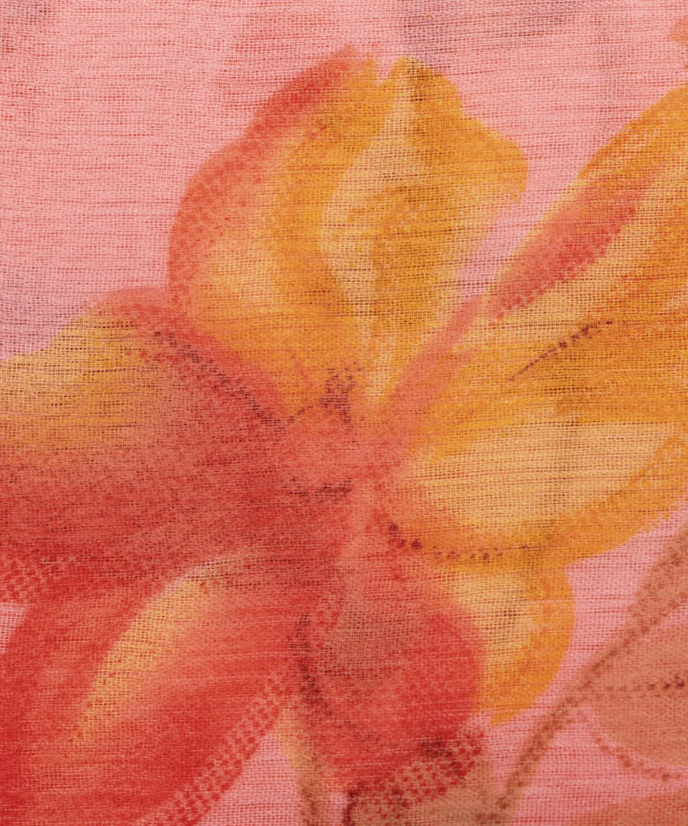 Pink Floral Screen Print Chiffon Fabric