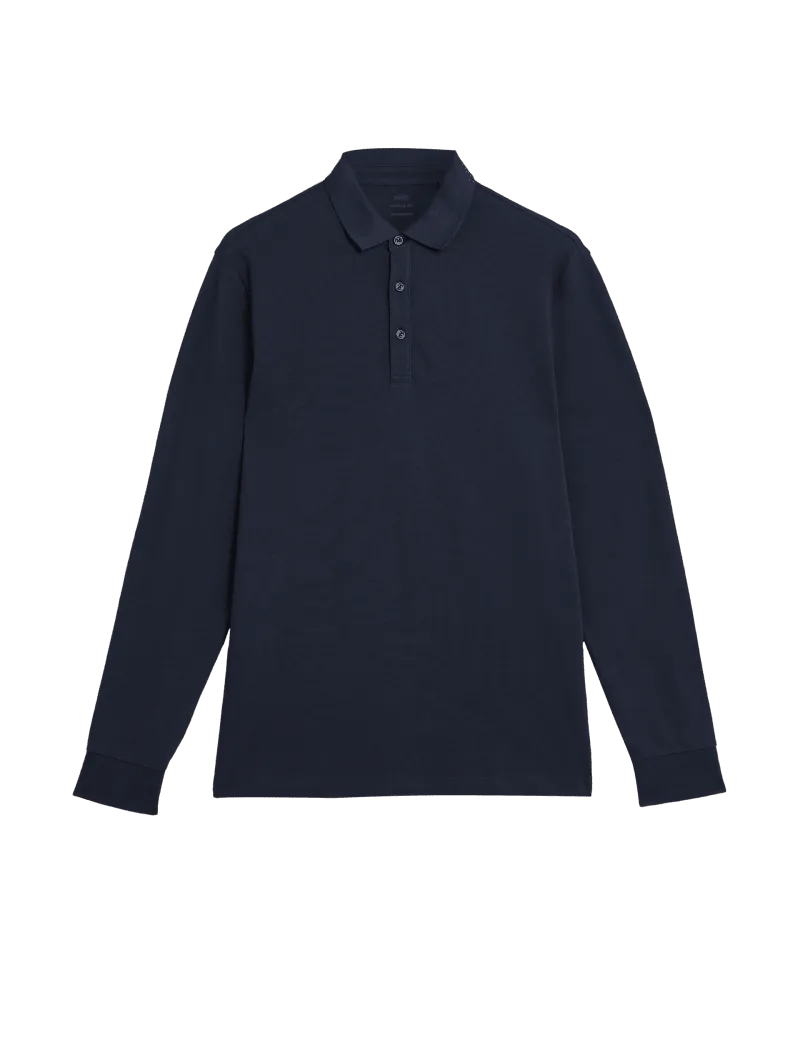 Pure Cotton Long Sleeve Polo Shirt