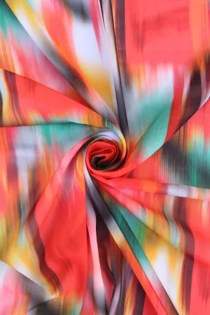 Red Shaded Multicolor Abstract Pattern Printed Georgette Fabric