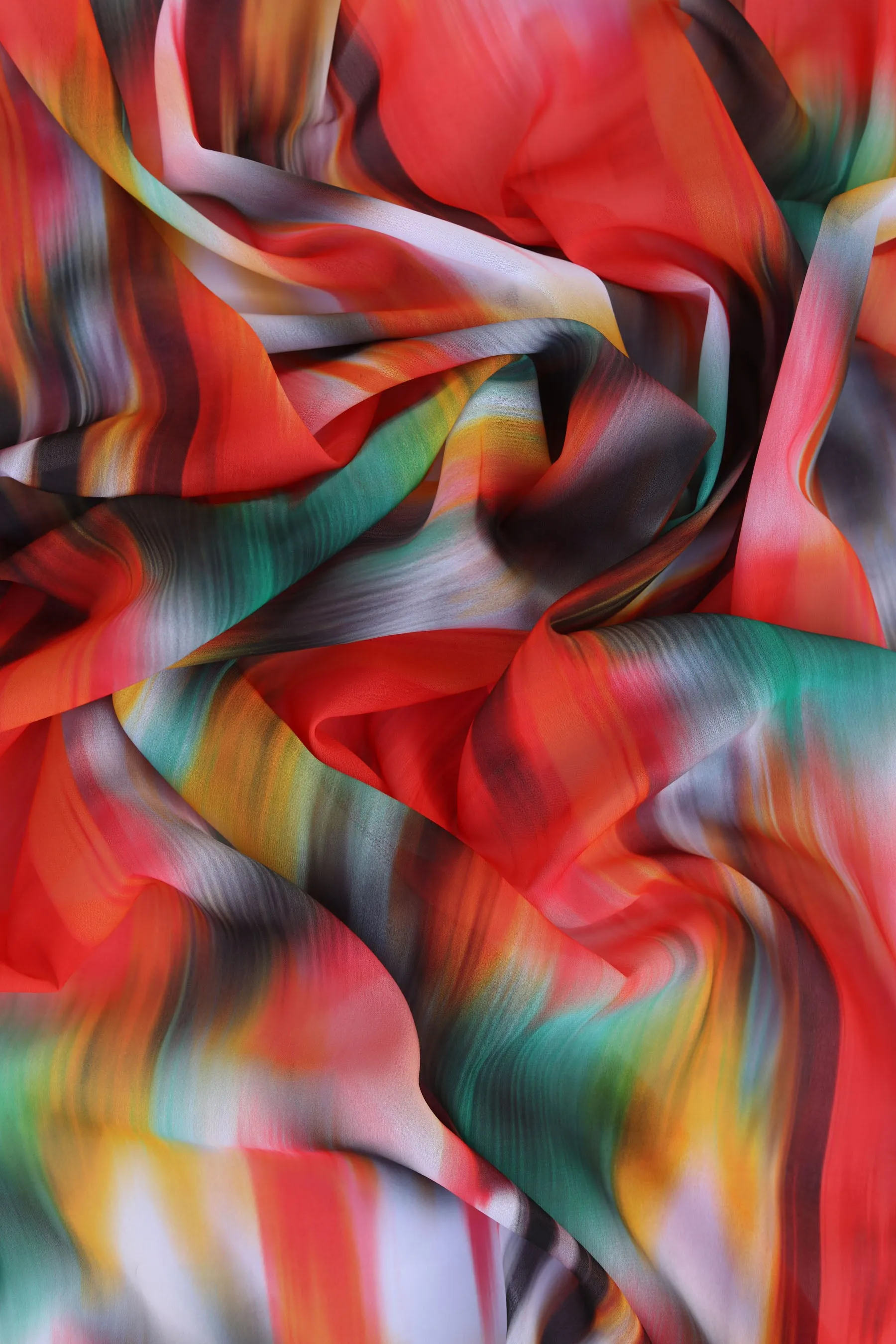 Red Shaded Multicolor Abstract Pattern Printed Georgette Fabric