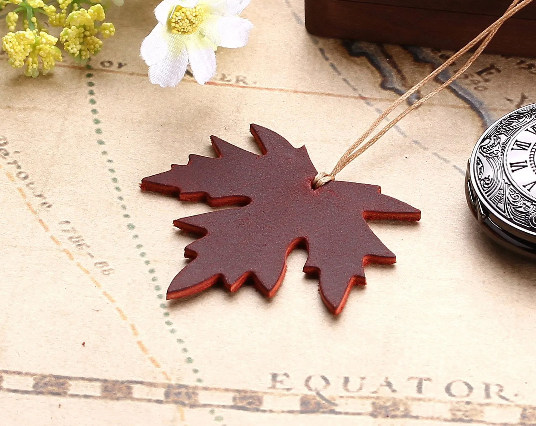 Rustic Handmade Maple Leaf Leather Bookmarks