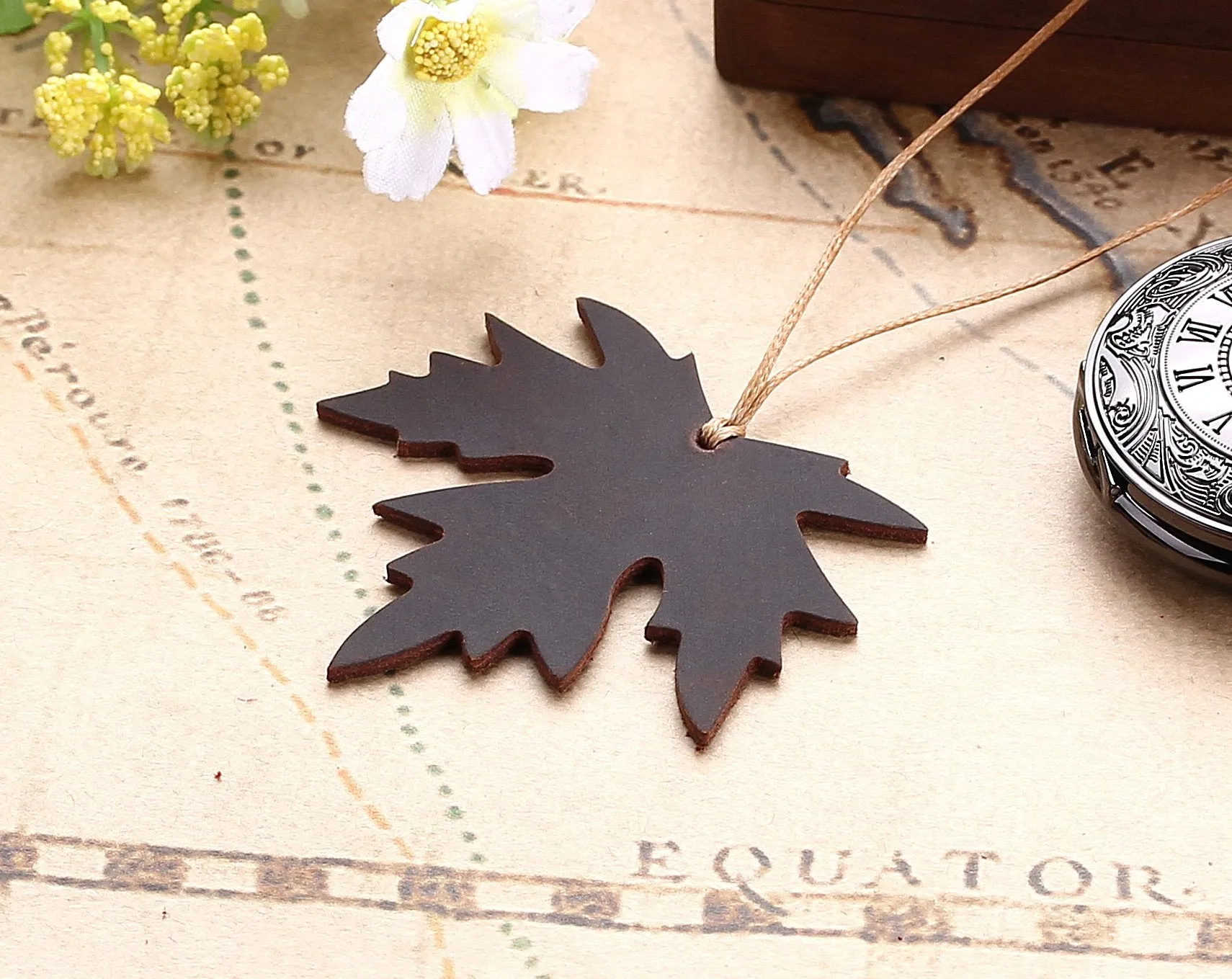 Rustic Handmade Maple Leaf Leather Bookmarks
