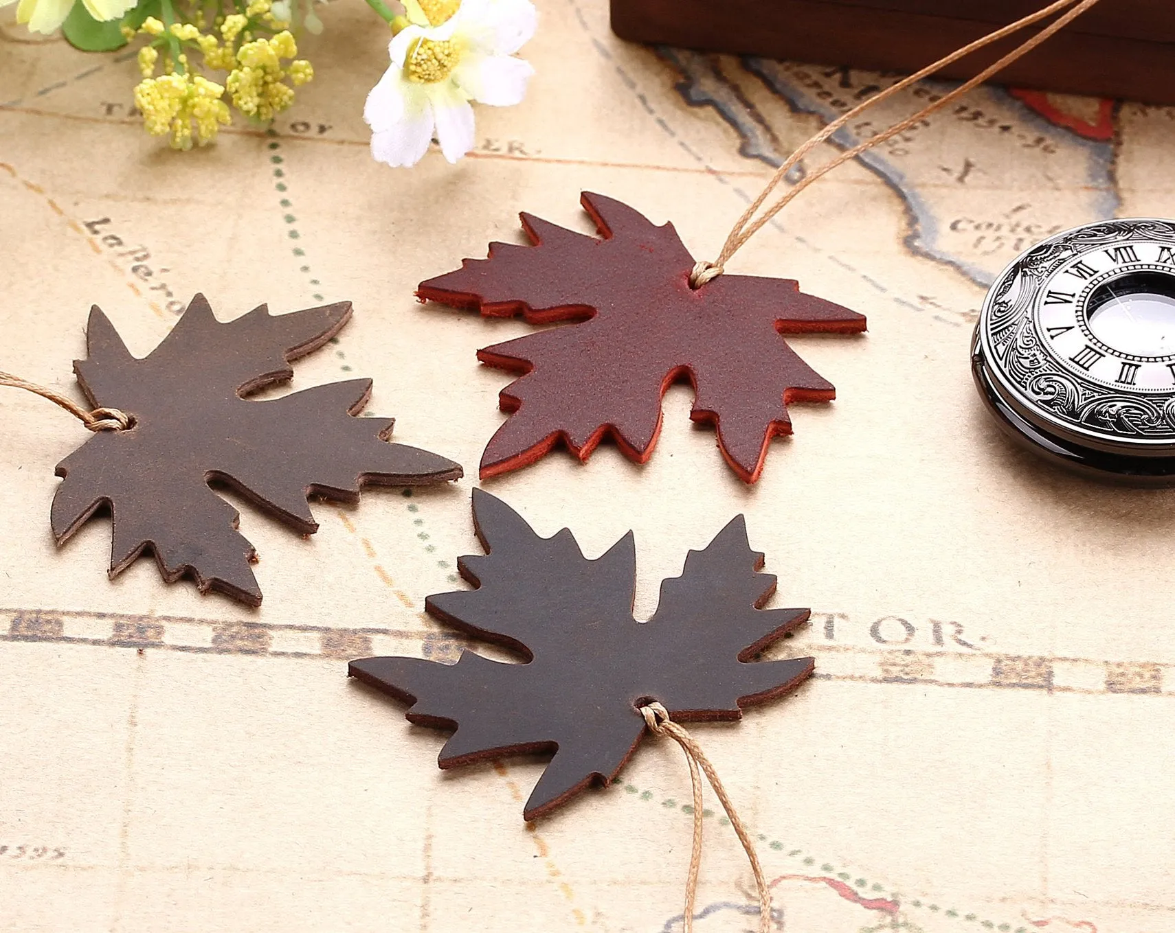 Rustic Handmade Maple Leaf Leather Bookmarks