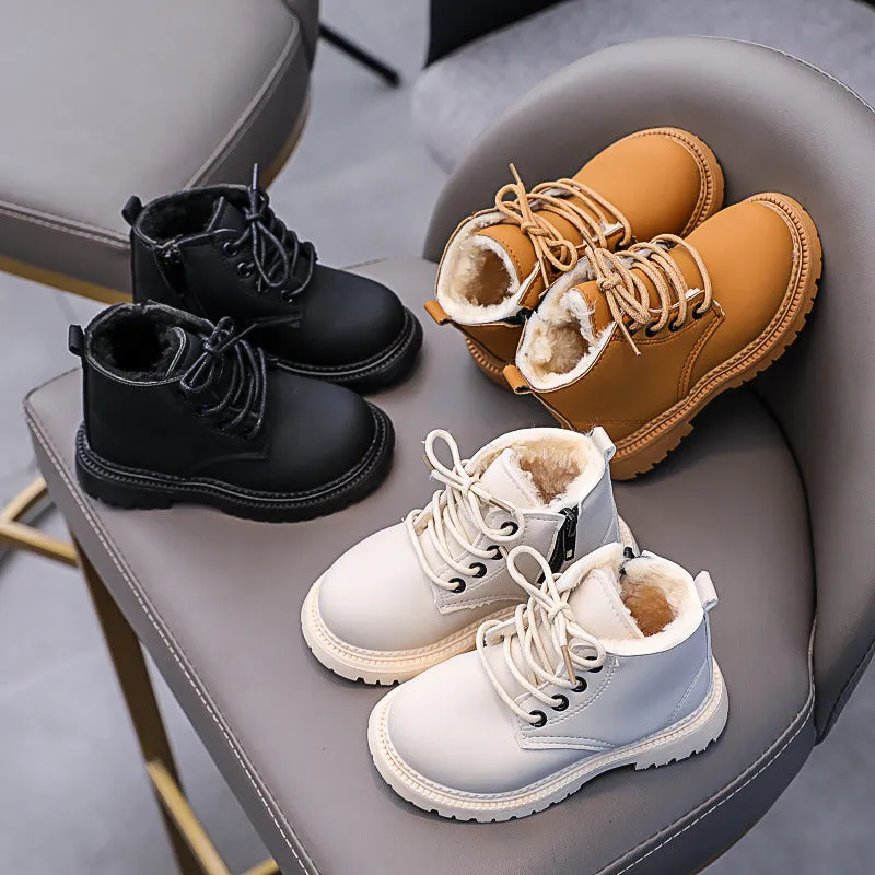 Simple Pure Color Girls Snow Boots Super Warm Thicken Plush Inner Handsome Kids Boy Platform Shoes