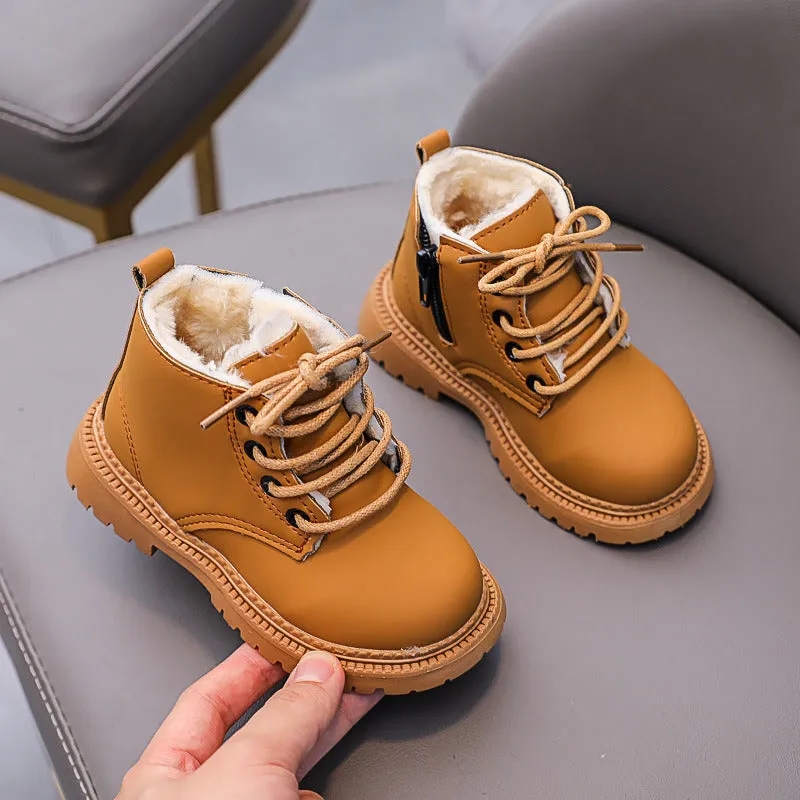 Simple Pure Color Girls Snow Boots Super Warm Thicken Plush Inner Handsome Kids Boy Platform Shoes