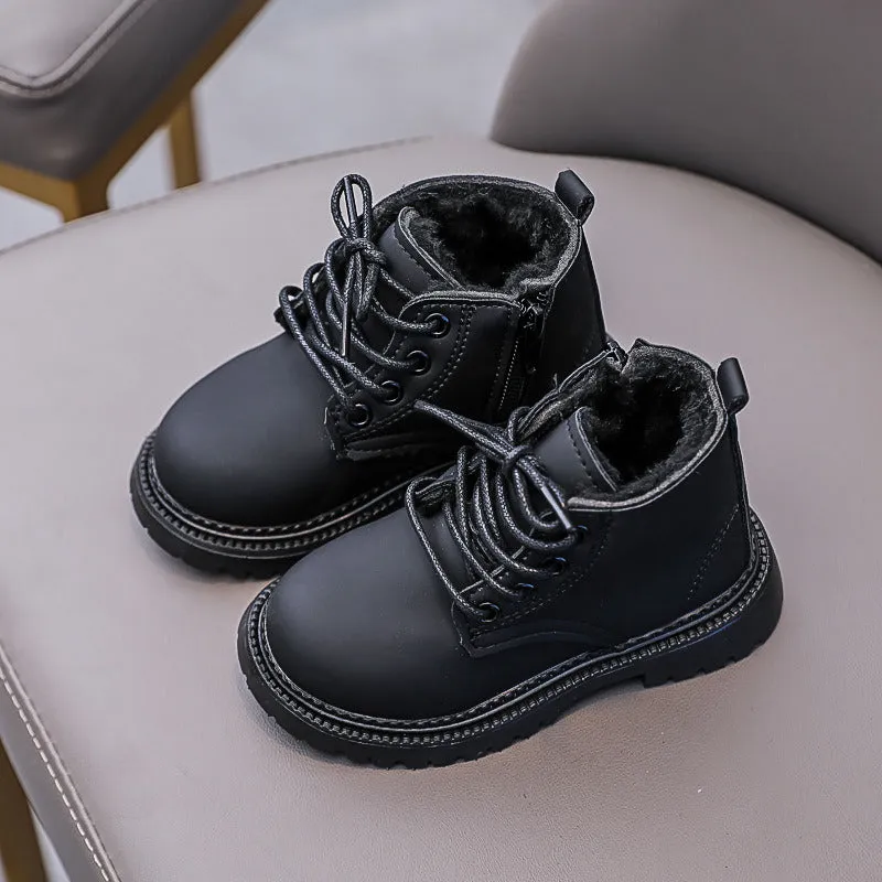 Simple Pure Color Girls Snow Boots Super Warm Thicken Plush Inner Handsome Kids Boy Platform Shoes