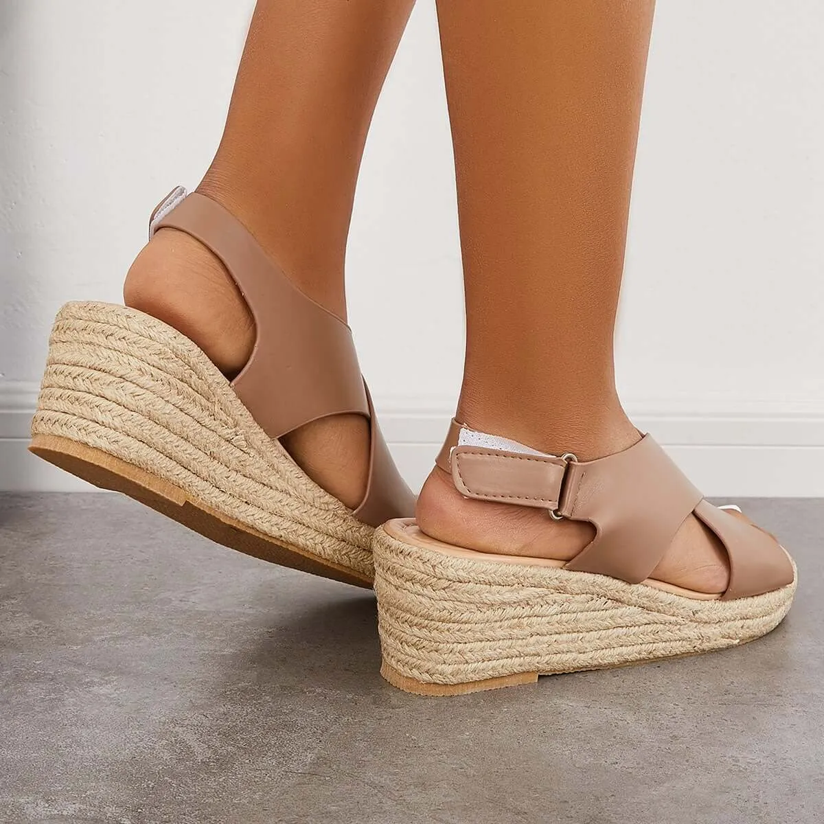 Sohiwoo  Womens Fashiom Summer Khaki Cross Platform Espadrilles Wedge Sandals Imilybela