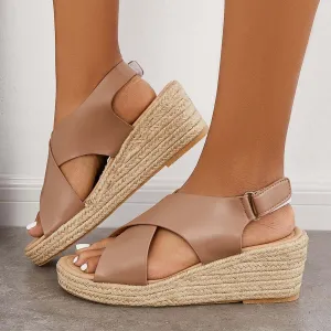 Sohiwoo  Womens Fashiom Summer Khaki Cross Platform Espadrilles Wedge Sandals Imilybela