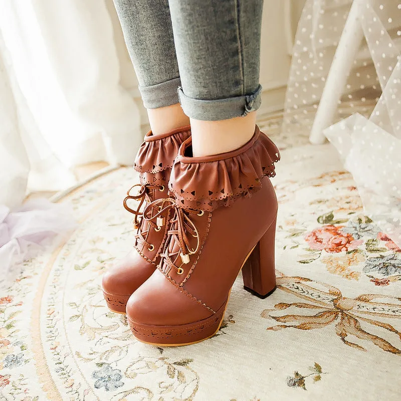 Sweet Elegant Thick Platform Heels Short Boots
