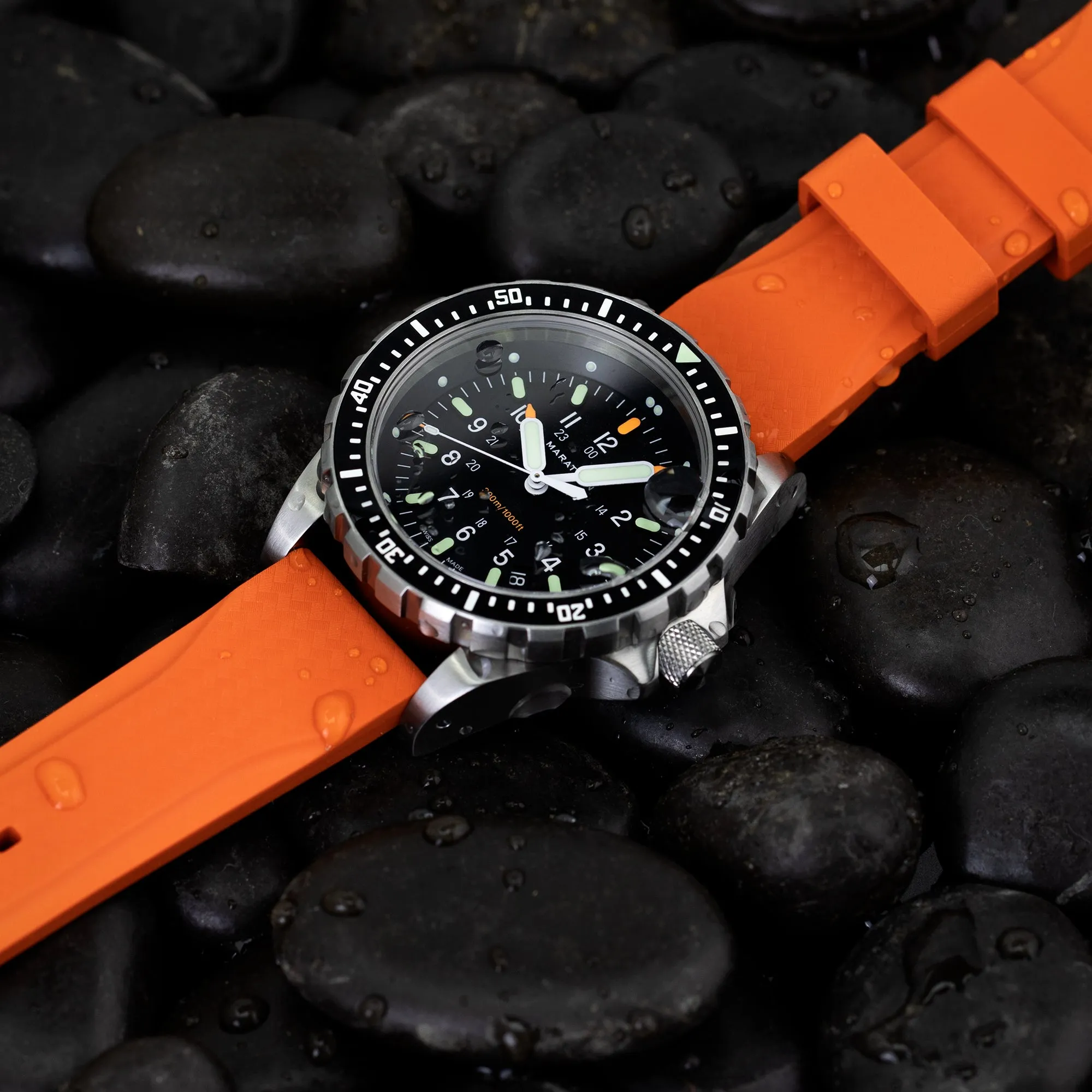 Textured Two-Piece Rubber Strap, Orange, 22mm