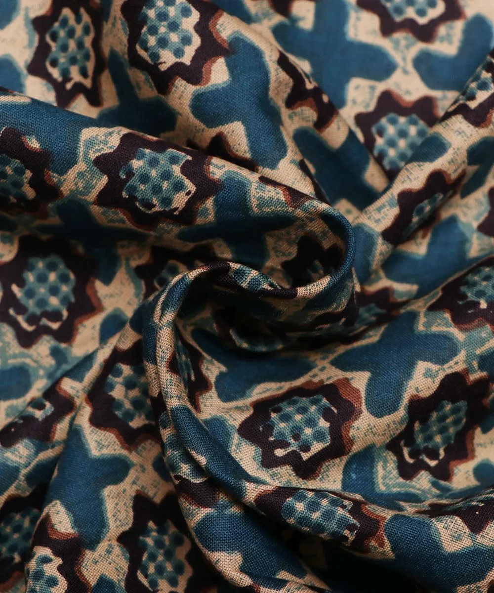 Turquoise Colour Geometric Print Rayon Fabric