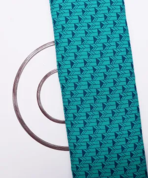 Turquoise Colour Geometry Print Cotton Slub Fabric