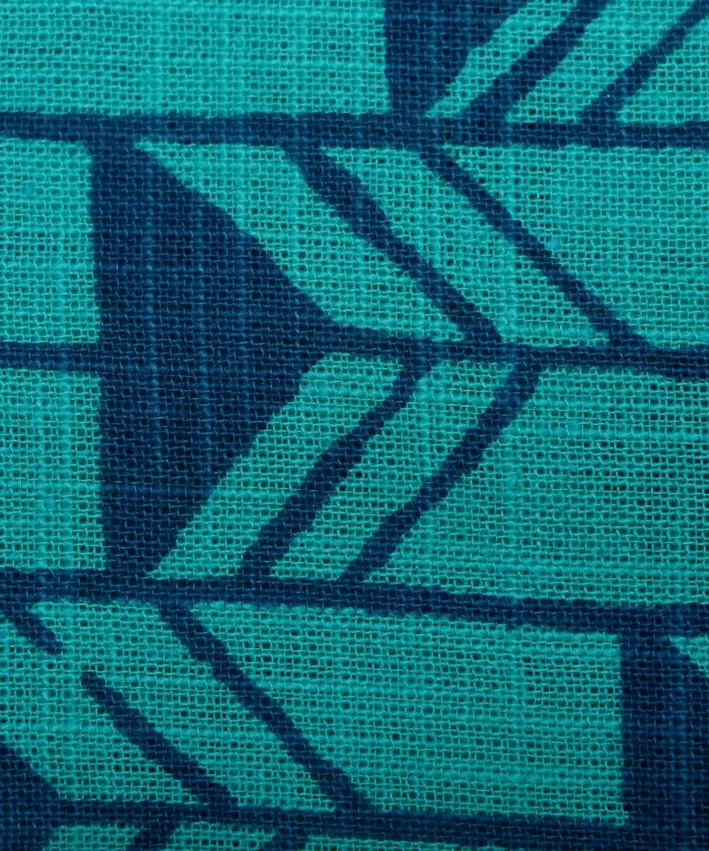Turquoise Colour Geometry Print Cotton Slub Fabric
