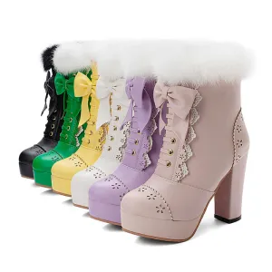 Uniwim Rabbit Fur Lolita Kawaii Bow Boots SE20658