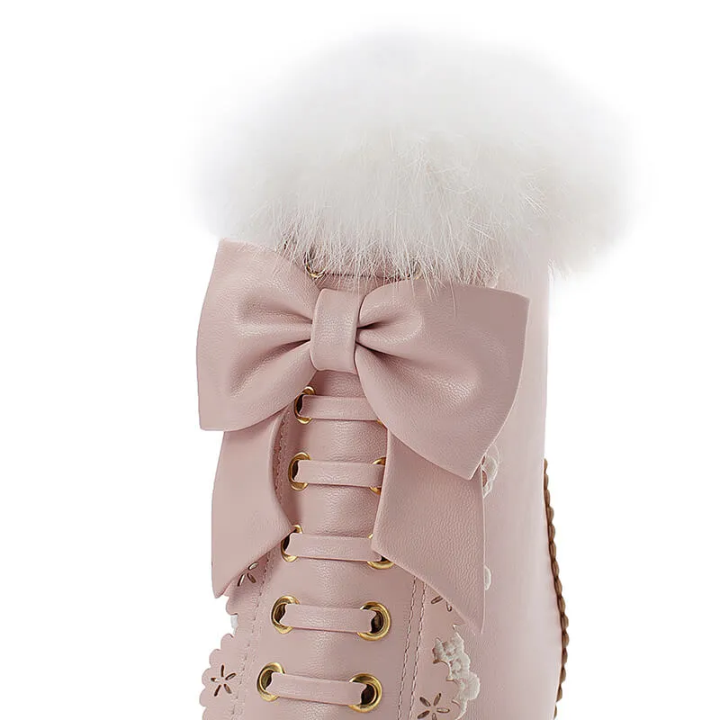 Uniwim Rabbit Fur Lolita Kawaii Bow Boots SE20658