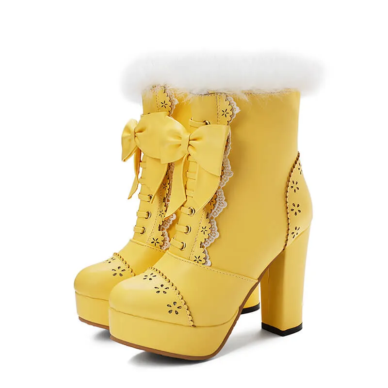 Uniwim Rabbit Fur Lolita Kawaii Bow Boots SE20658