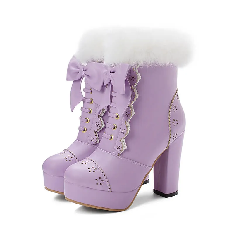 Uniwim Rabbit Fur Lolita Kawaii Bow Boots SE20658