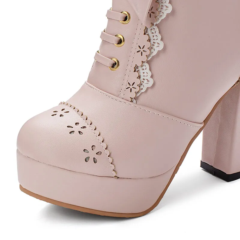 Uniwim Rabbit Fur Lolita Kawaii Bow Boots SE20658