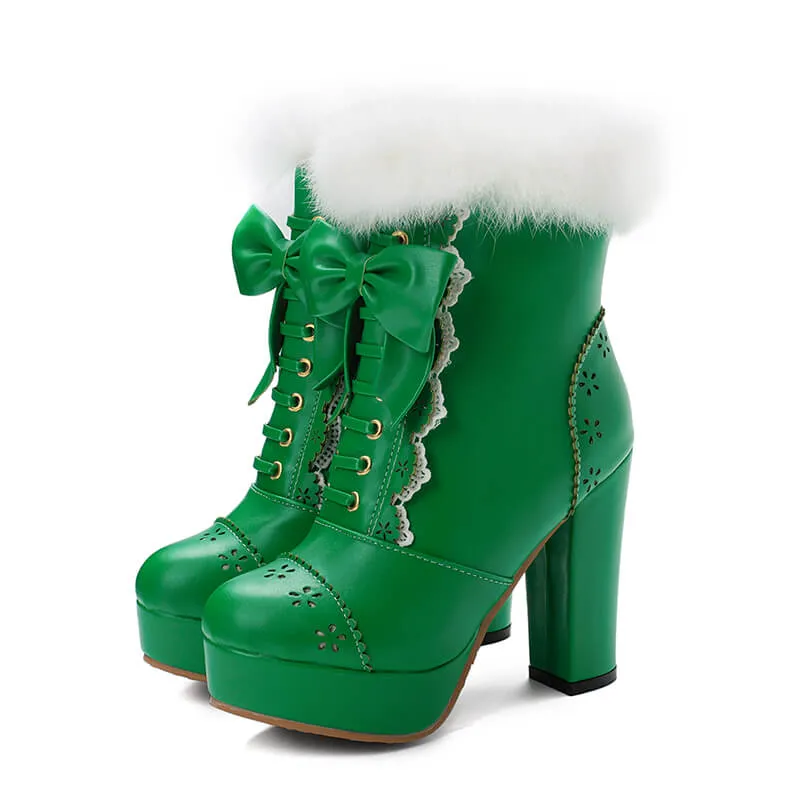 Uniwim Rabbit Fur Lolita Kawaii Bow Boots SE20658