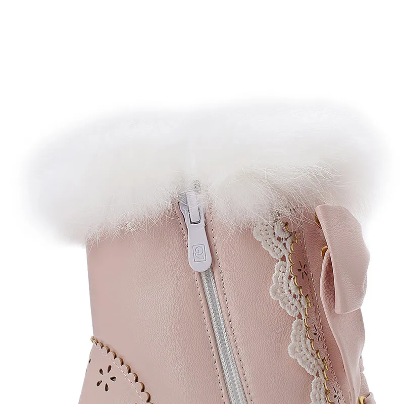 Uniwim Rabbit Fur Lolita Kawaii Bow Boots SE20658
