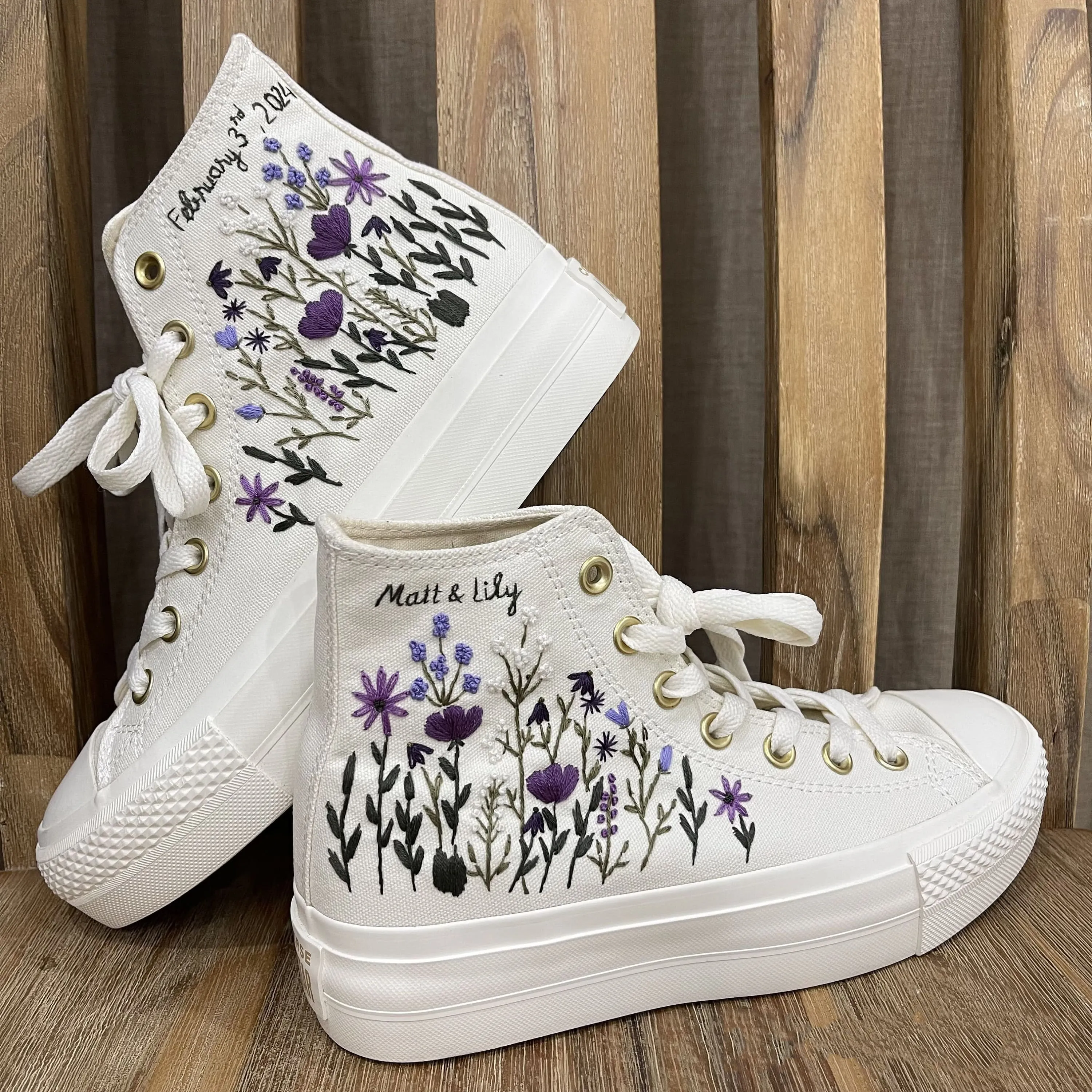Wedding shoes Converse Platform high top embroidered flower