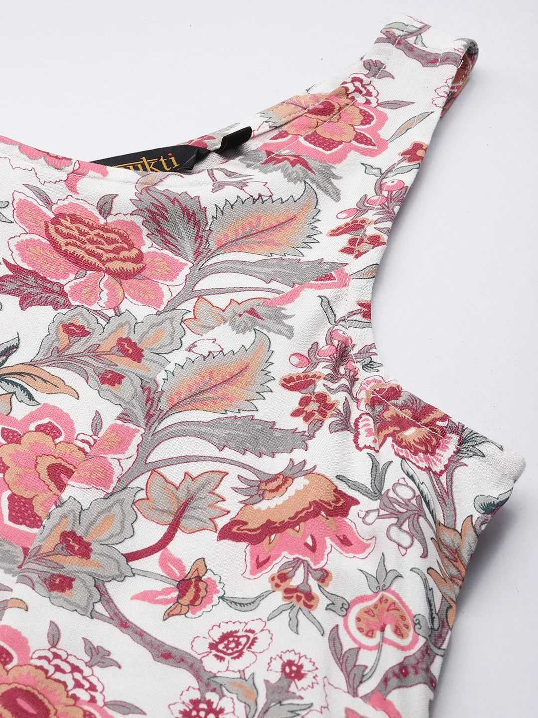 White & Pink Floral Printed Maxi Dress
