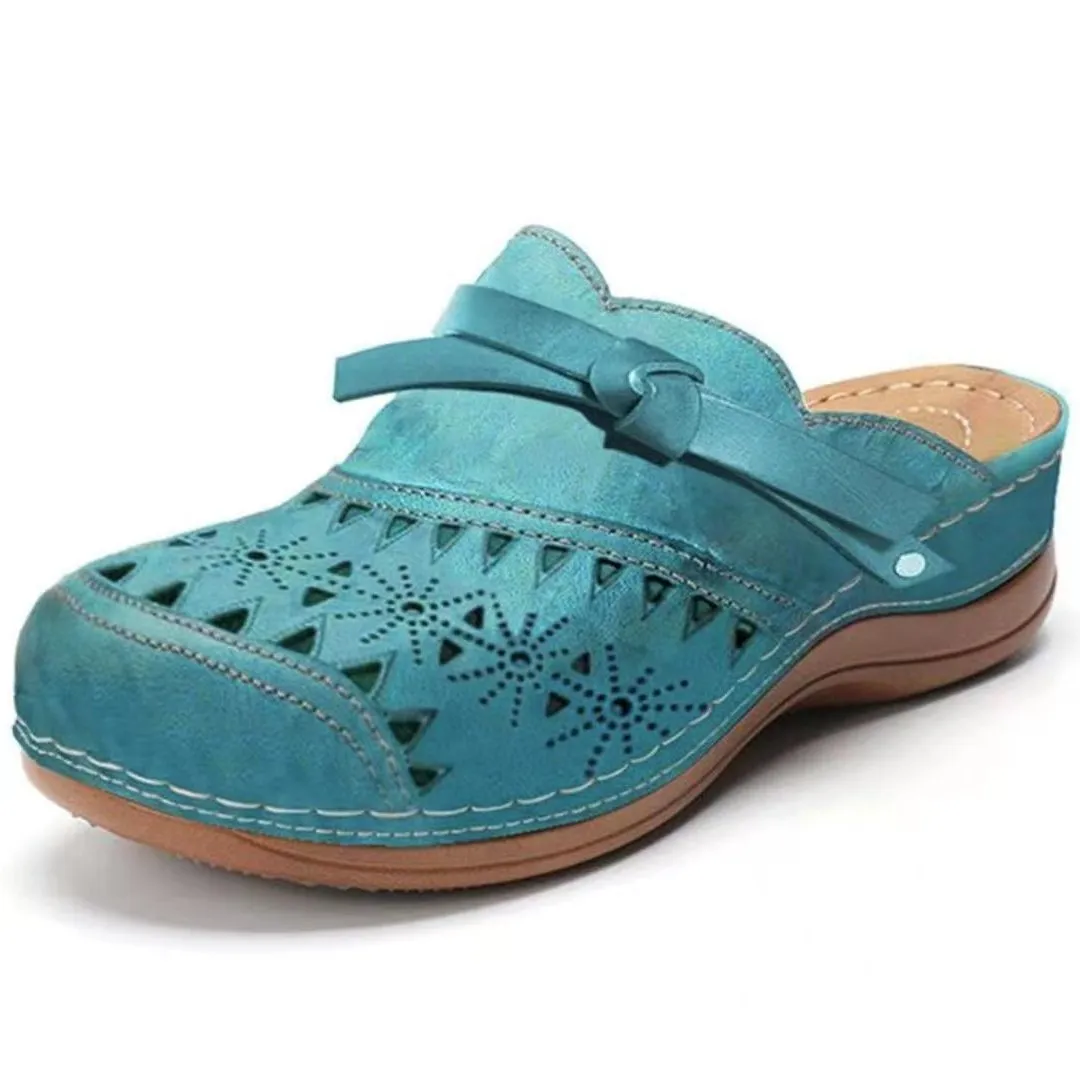 Women bow hollow round toe slide chunky platform sandals