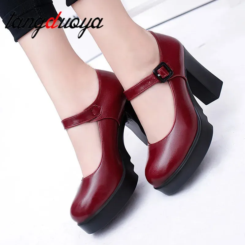 Women's Mary Jane Platform Block Heels