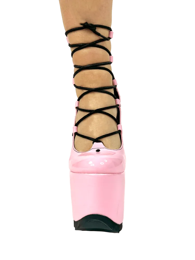 YRU LUCID PINK/BLACK Lace Up Chunky Platform Shoes